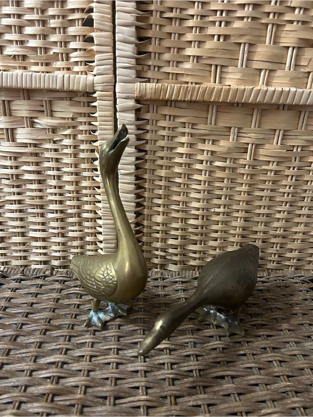Vintage MCM Pair of Solid Brass Goose Figures